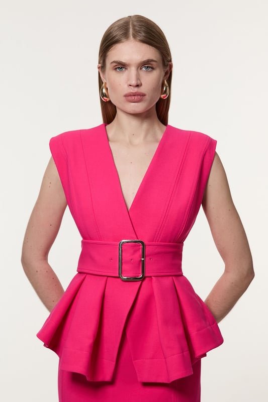 Feel formal in our midi dress, with a classic, pencil design and a peplum style waist. Style this dress with strappy heels or heeled boots for an outfit that will turn heads from office days to post-work plans. Compact Stretch Belted Peplum Tailored Maxi Dress High Quality Stretch Fabric V Neckline Flattering Fitted Silhouette Belted Waistline Peplum Detailing at WaistDiscover this seasons party dresses or browse the full colleciton of women's dresses now.