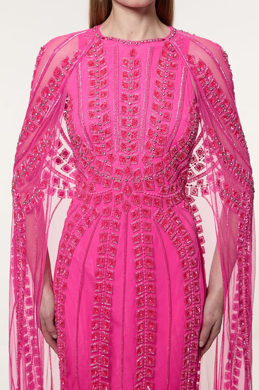 chinese dress ladies Karen Millen Metallic Petite Embellished Cape Detail Maxi Dress UK 10 main image 0
