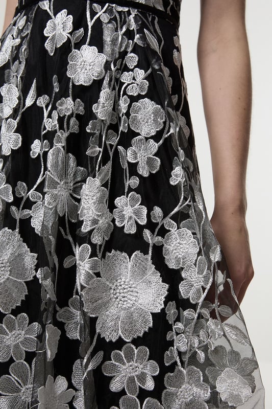 Petite Floral Applique Corset Detail Woven Midi Dress