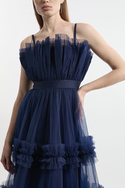Tulle Bandeau Tiered Midi Dress
