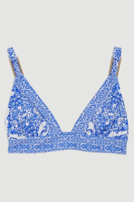 Blue Scarf Print Plunge Bikini Top