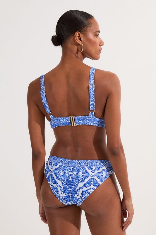 Blue Scarf Print Plunge Bikini Top