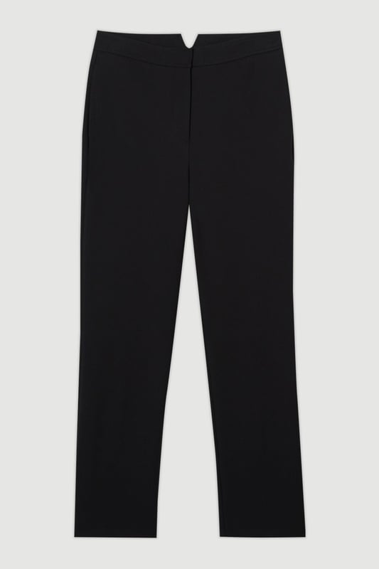 These Karen Millen Compact Stretch Slim Leg Tailored Trousers are the epitome of refined workwear. The slim fit design creates a streamlined look that's both modern and professional. Perfect for the office, these trousers can be styled with a crisp white shirt and blazer for a classic ensemble. The stretch fabric ensures all-day comfort, allowing you to move with ease from morning meetings to evening functions. For a more relaxed yet put-together look, pair with a silk blouse and pointed flats. The versatility of these trousers makes them a wardrobe staple, easily transitioning from day to night with a simple change of accessories. Whether you're presenting to clients or attending a business dinner, these trousers will help you project confidence and sophistication.  Slim leg tailored trousers for a sleek silhouette Compact stretch fabric for comfort and ease of movement Versatile design suitable for various professional settings Clean-cut waistband for a polished appearance Full-length style with a sophisticated straight leg