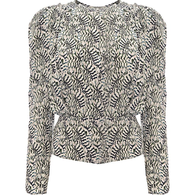 91% silk, 9% elastane Isabel Marant's white and black Zarga blouse is cut from stretch-infused silk with a striking butterfly print, a twist on the label's enduring bohemian influences