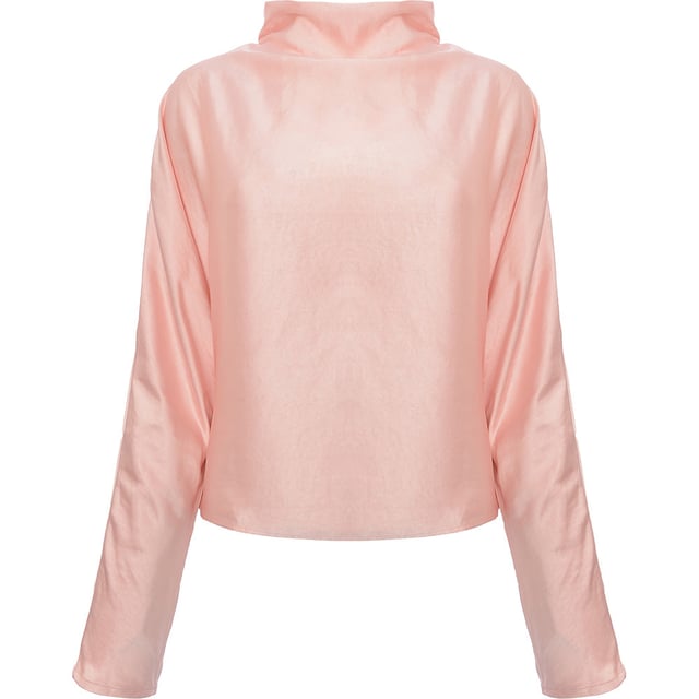 Pretty Lavish Women's Pink High Neck Backless Blouse Main: 97% Polyester, Main: 3% Elastane. The Pretty Lavish high neck backless blouse in blush pink is the epitome of sophistication and elegance. With its long sleeves, it offers a graceful silhouette that's perfect for any upscale event or a chic day at the office. The backless design adds a touch of allure, making it a stunning statement piece that's sure to turn heads. This blouse is a beautiful blend of modern style and timeless sophistication.