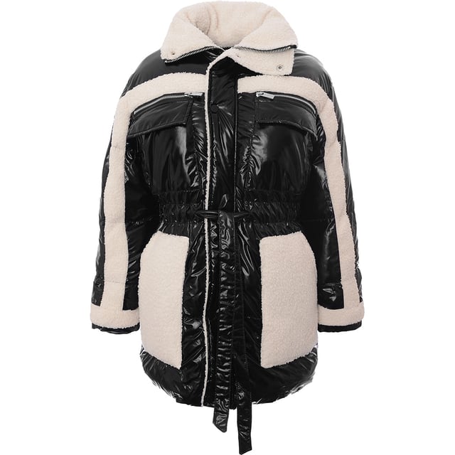 Details: 

- Reversible zip through jacket with hood
- Contrast outer fabrics - soft faux fur fabric and a high shine technical fabric on the reverse, can be worn two ways
- Tonal zip front fastening with branded metalwear
- Applique tonal emblem logo to front chest, with embroidery tonal logo to reverse front chest
- Pocket detail with concealed zip fastening to front 
- Elastic drawcords with branded adjusters and eyelets at hem