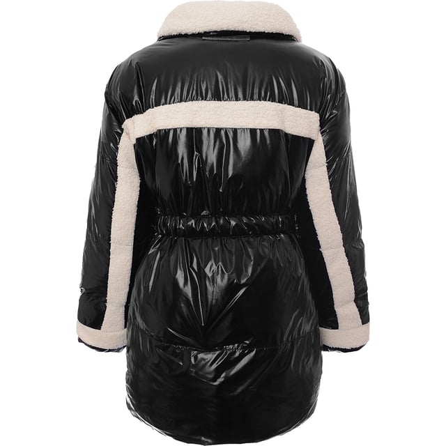 Details: 

- Reversible zip through jacket with hood
- Contrast outer fabrics - soft faux fur fabric and a high shine technical fabric on the reverse, can be worn two ways
- Tonal zip front fastening with branded metalwear
- Applique tonal emblem logo to front chest, with embroidery tonal logo to reverse front chest
- Pocket detail with concealed zip fastening to front 
- Elastic drawcords with branded adjusters and eyelets at hem