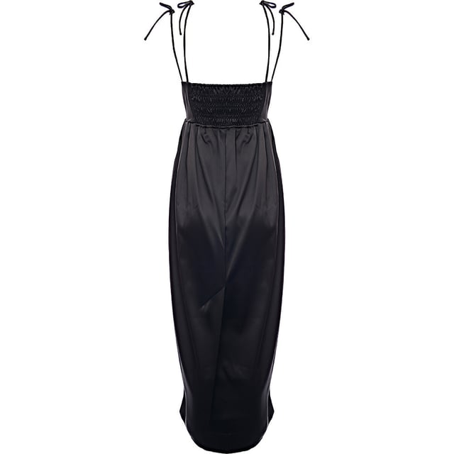 GANNI｜DRESSES (BLACK DOUBLE SATIN STRING LONG DRESS (F8 Ganni Dress Double Satin String Long | WAKAKUU