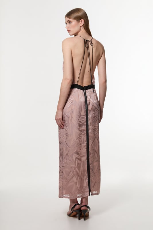 Architectural influences, brought to life through print; Karen Millen presents a new collection in collaboration with Amelia Graham. Elevate your occasion wear wardrobe with our occasion dress, with a figure hugging bodice which flows into a straight skirt, a halter neckline with strappy detailing, and a low back. Style it with strappy heels for an occasion look that is guaranteed to turn heads wherever you step. Amelia Graham Burnout Lace Up Detail Woven Column Dress High Quality Lace Fabric Figure Hugging Fit Straight Hanging Skirt Striking Strappy Back Lace-Up Bust Accent Belted Waistline Tie Back FasteningDiscover this seasons lace dresses or browse the full collection of women's dresses now.