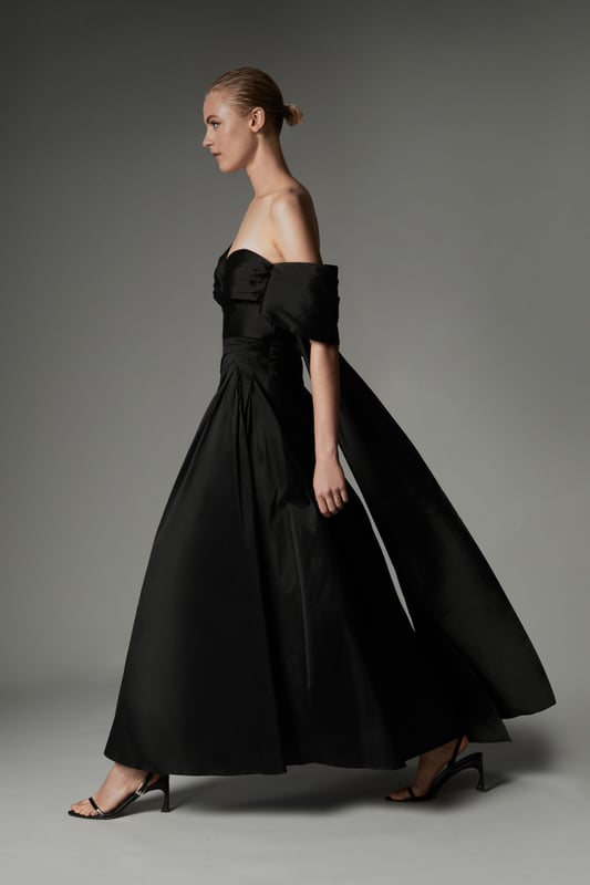 strapless open back dress Long Draped Prom Dress with Beads