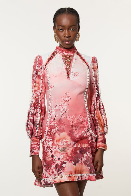 Tall Trailing Floral Woven High Neck Mini Dress