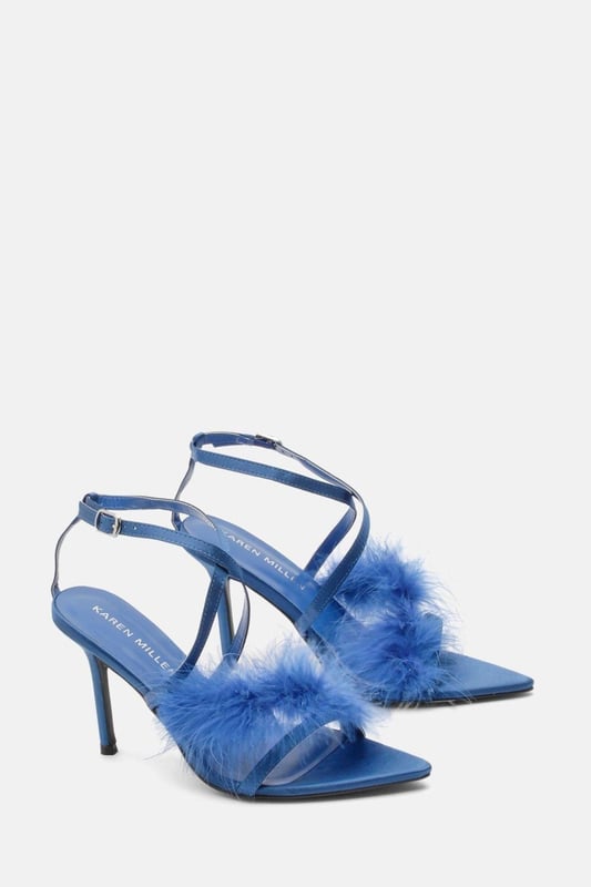 Feel party ready in our stiletto heels, with a tall heel, straps adorned with feather detailing, and a strappy design. Style them with jeans for an elevated look perfect for going seamlessly from day to night, or with a mini dress to polish off an occasion look. Feather Strap Stiletto Heel Slim Stiletto Heels Fluffy, Feather Detailing Secure Strappy Design Metallic Buckle Fastening at Ankle