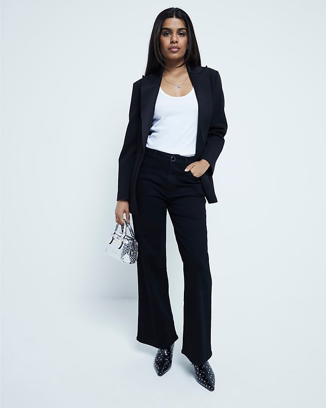 High rise, Button and zip fastening, Pocket detail, Wide leg