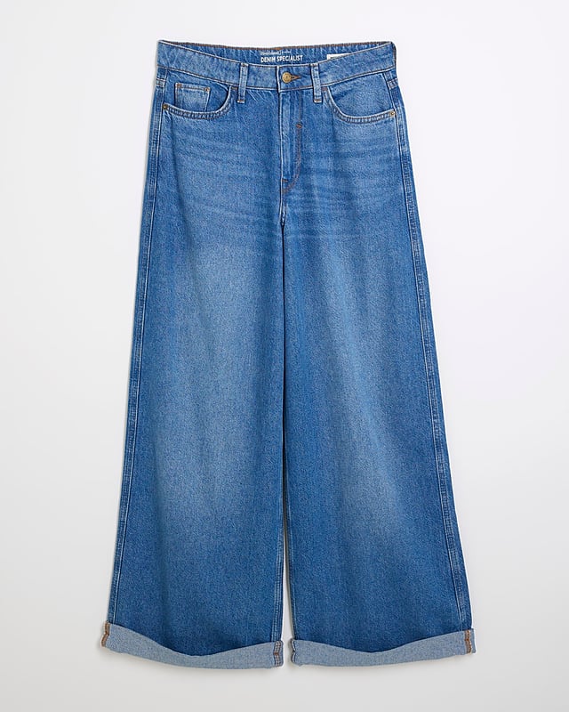 Petite collection, Denim fabric, Button and zip fastening, Belt loops, Pocket detail, Super wide leg