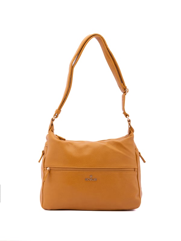 Bolso bandolera para mujer. El cierre es con cremallera. Los bolsillos internos son uno con cremallera y dos abiertos. Los bolsillos externos son uno en la espalda con cremallera. Falta la correa para el hombro. El asa es regulable en ecopiel. Hay dos compartimentos internos. El material exterior es ecopiel. Internamente está forrado en poliéster. Medidas: 35x26x11 cm. Producto de moda