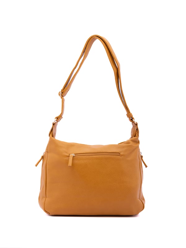 Bolso bandolera para mujer. El cierre es con cremallera. Los bolsillos internos son uno con cremallera y dos abiertos. Los bolsillos externos son uno en la espalda con cremallera. Falta la correa para el hombro. El asa es regulable en ecopiel. Hay dos compartimentos internos. El material exterior es ecopiel. Internamente está forrado en poliéster. Medidas: 35x26x11 cm. Producto de moda
