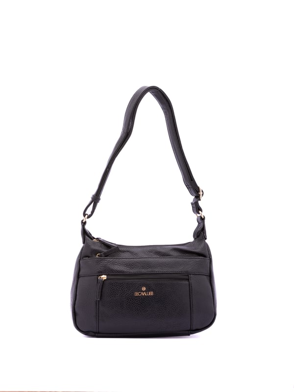 Bolso bandolera para mujer. El cierre es con cremallera. Los bolsillos internos son uno con cremallera y dos abiertos. Los bolsillos externos son dos delanteros con cremallera y uno trasero con cremallera. Falta la correa para el hombro. El asa es regulable en ecopiel. Hay dos compartimentos internos. El material exterior es ecopiel. Internamente está forrado en poliéster. Medidas: 30x20x10 cm. Producto de moda
