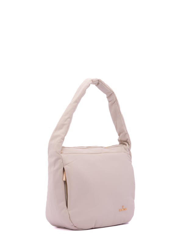 Bolso bandolera para mujer. El cierre es con cremallera. Los bolsillos internos son uno con cremallera y dos abiertos. Hay dos bolsillos externos con cremalleras a los lados. Falta la correa para el hombro. El asa es de tela. Hay un compartimento interno. El material exterior es tela. Internamente está forrado en poliéster. Medidas: 33x30x12 cm. Producto de moda