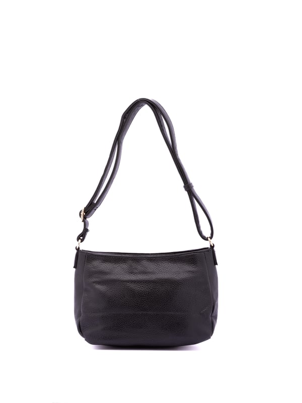 Bolso bandolera para mujer. El cierre es con cremallera. Los bolsillos internos son uno con cremallera y dos abiertos. Los bolsillos externos son uno frontal con cremallera y un bolsillo frontal. Falta la correa para el hombro. El asa es regulable en ecopiel. Hay un compartimento interno. El material exterior es ecopiel. Internamente está forrado en poliéster. Medidas: 28x20x13 cm. Producto de moda