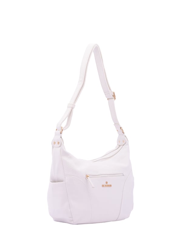 Bolso bandolera para mujer. El cierre es con cremallera. Los bolsillos internos son uno con cremallera y dos abiertos. Los bolsillos externos son uno frontal con cremallera, dos laterales abiertos y uno trasero con cremallera. Falta la correa para el hombro. El asa es regulable en ecopiel. Hay dos compartimentos internos. El material exterior es ecopiel. Internamente está forrado en poliéster. Medidas: 30x21x11 cm. Producto de moda