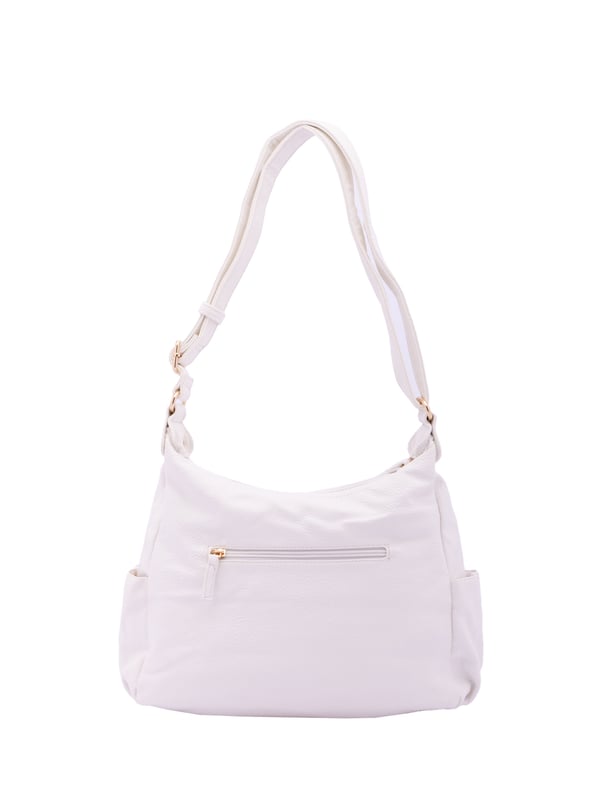 Bolso bandolera para mujer. El cierre es con cremallera. Los bolsillos internos son uno con cremallera y dos abiertos. Los bolsillos externos son dos frontales con cremallera, dos laterales con botón magnético y uno trasero con cremallera. Falta la correa para el hombro. El asa es regulable en ecopiel. Hay dos compartimentos internos. El material exterior es ecopiel. Internamente está forrado en poliéster. Medidas: 33x25x14 cm. Producto de moda