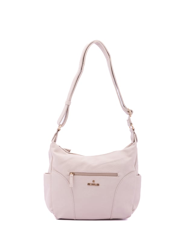 Bolso bandolera para mujer. El cierre es con cremallera. Los bolsillos internos son uno con cremallera y dos abiertos. Los bolsillos externos son uno frontal con cremallera, dos laterales abiertos y uno trasero con cremallera. Falta la correa para el hombro. El asa es regulable en ecopiel. Hay dos compartimentos internos. El material exterior es ecopiel. Internamente está forrado en poliéster. Medidas: 30x21x11 cm. Producto de moda