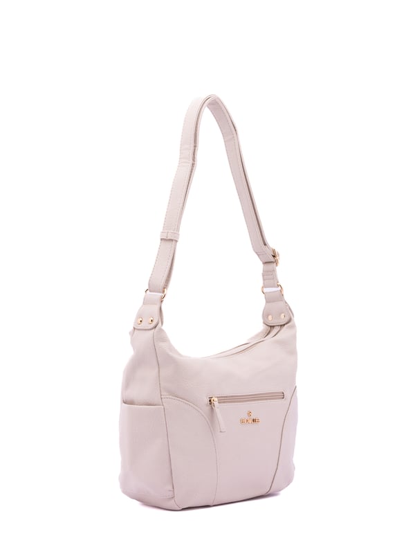 Bolso bandolera para mujer. El cierre es con cremallera. Los bolsillos internos son uno con cremallera y dos abiertos. Los bolsillos externos son uno frontal con cremallera, dos laterales abiertos y uno trasero con cremallera. Falta la correa para el hombro. El asa es regulable en ecopiel. Hay dos compartimentos internos. El material exterior es ecopiel. Internamente está forrado en poliéster. Medidas: 30x21x11 cm. Producto de moda