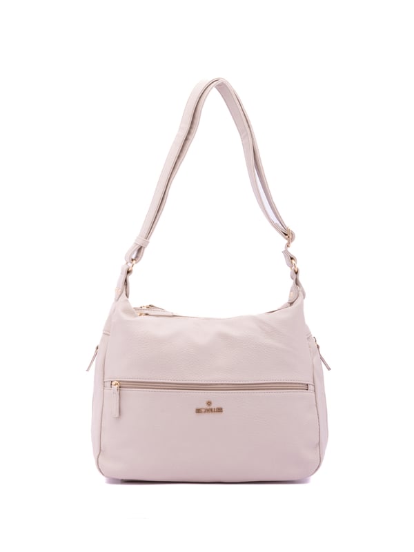 Bolso bandolera para mujer. El cierre es con cremallera. Los bolsillos internos son uno con cremallera y dos abiertos. Los bolsillos externos son uno en la espalda con cremallera. Falta la correa para el hombro. El asa es regulable en ecopiel. Hay dos compartimentos internos. El material exterior es ecopiel. Internamente está forrado en poliéster. Medidas: 35x26x11 cm. Producto de moda