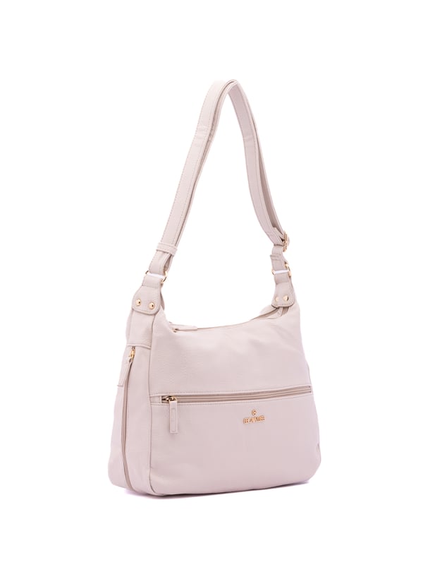 Bolso bandolera para mujer. El cierre es con cremallera. Los bolsillos internos son uno con cremallera y dos abiertos. Los bolsillos externos son uno en la espalda con cremallera. Falta la correa para el hombro. El asa es regulable en ecopiel. Hay dos compartimentos internos. El material exterior es ecopiel. Internamente está forrado en poliéster. Medidas: 35x26x11 cm. Producto de moda