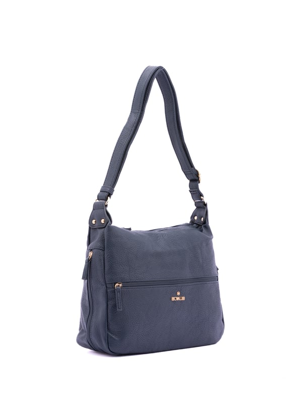 Bolso bandolera para mujer. El cierre es con cremallera. Los bolsillos internos son uno con cremallera y dos abiertos. Los bolsillos externos son uno en la espalda con cremallera. Falta la correa para el hombro. El asa es regulable en ecopiel. Hay dos compartimentos internos. El material exterior es ecopiel. Internamente está forrado en poliéster. Medidas: 35x26x11 cm. Producto de moda