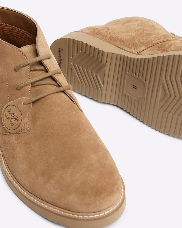 River Island Mens Chukka Boots Brown Suede Lace Up