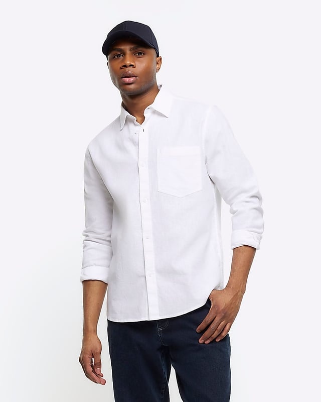 Regular fit, Linen blend, Collared, Long sleeves, Cuffed, Button fastening