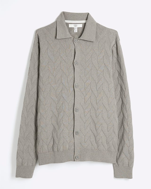 Chevron knit fabric, Collared, Long sleeves