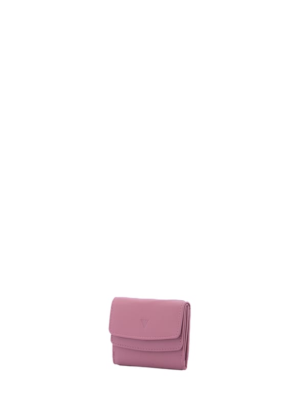 Cartera de mujer. El cierre es con botón de presión. Los bolsillos internos son tarjeteros para billetes y monedas. Los bolsillos externos están ausentes. Falta la correa para el hombro. Falta el mango. Hay dos compartimentos internos. El material exterior es ecopiel. Internamente está forrado en poliéster. Medidas: 9x8x2 cm. Producto de moda