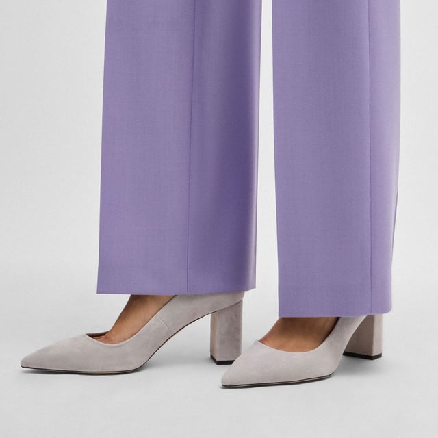 Women's Boss Janet Suede Pumps in Grey Classic chunky pointed pump in suede leather. Feminine style with 70mm high heel on the Janet structure. Responsible style. New ivy stud detail with BOSS logo detail on the back to create a seasonal story with accessories and other styles.
