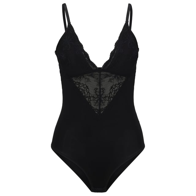 Womens BOSS Lace Detail Bodysuit in black- Tight fit- Lightly padded moulded cups- V-neck- Thin adjustable straps- Lace insert on cups and underbust.- 90% Polyamide  10% Elastane.  Hand wash- Ref: 50502631-001