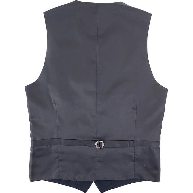 French Connection Mens Wedding Navy Waistcoat 100% Polyester. This V-neck waistcoat comes with a button placket, a contrasting back with an adjustable cinch, and pocket details.