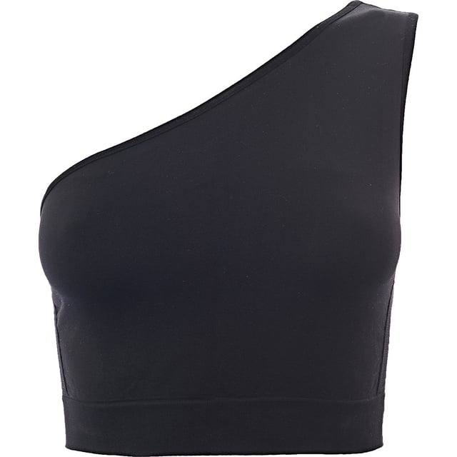 95% POLYAMIDE &amp; 5% ELASTHANE Look and feel like a goddess in this one-shoulder bra made from a technical stretch knit with ribbed side panels and an underbust band for added support