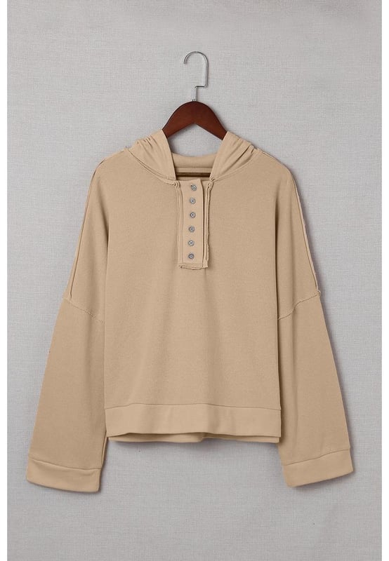 Relax on the weekend in this Casual Button Solid Patchwork Trim Hoodie
  Made of soft fabric in pure color with patchwork design and exposed seam trimming
  Features buttoned neckline drop shoulders wide straight sleeves and a relaxed fit
  Theres a series of popular color options to choose from so well
  received by the most
  Dropship hoodies are fashion essentials for fall and winter comfortableness
Material: 56% Cotton 44% Polyester