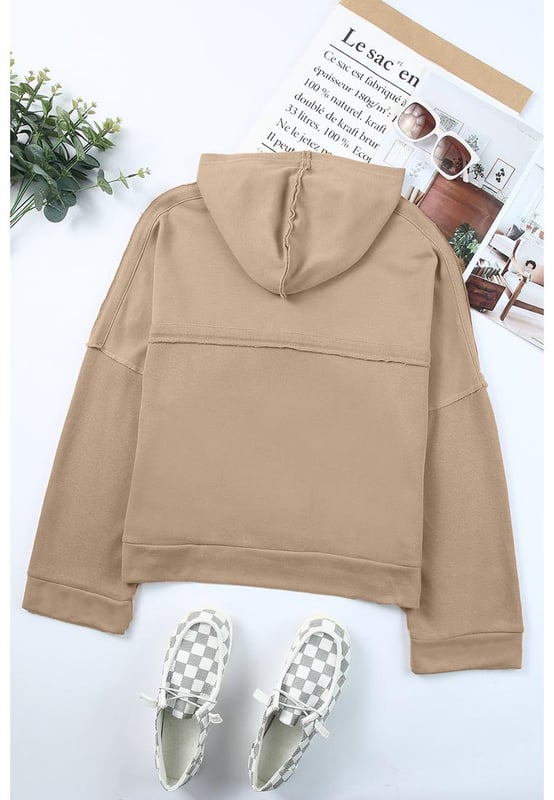 Relax on the weekend in this Casual Button Solid Patchwork Trim Hoodie
  Made of soft fabric in pure color with patchwork design and exposed seam trimming
  Features buttoned neckline drop shoulders wide straight sleeves and a relaxed fit
  Theres a series of popular color options to choose from so well
  received by the most
  Dropship hoodies are fashion essentials for fall and winter comfortableness
Material: 56% Cotton 44% Polyester