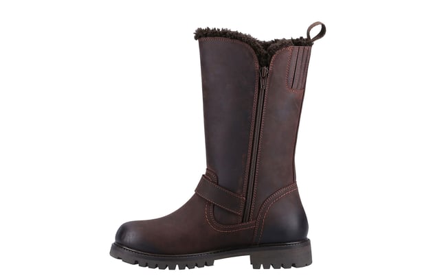 The Hush Puppies Mini Winnie Girls Boots combine style, comfort, and all-weather protection for little feet. Crafted with a waterproof-treated leather upper and featuring a breathable waterproof membrane, these boots keep feet dry while allowing airflow. A hidden inside zip and pull tab make them easy to slip on and off, and the stylish buckle detailing adds a fashionable touch. Inside, a waterproof memory foam insole provides extra cushioning, while a cosy shearling lining ensures warmth and comfort. Finished with a durable outsole, these boots are designed for active days in any weather.
 - Leather upper (waterproof treated)
 - Buckle detailing 
 - Pull tab for easy on / off wear 
 - Hidden inside zip
 - Breathable waterproof membrane
 - Waterproof memory foam comfort insole
 - Shearling lining
 - Durable outsole 
 - Hush Puppies branding