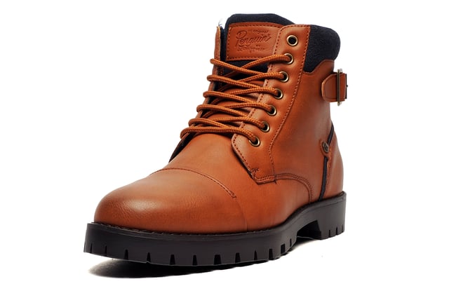 These Original Penguin Bonham boots are a great mix of style and practicality! The high end looks, and versatile design would definitely pair well with a variety of outfits, from casual jeans to more polished looks. The padded heel collar and tongue provide great comfort for all-day wear. The metal buckle ankle strap and contrasting details throughout add a bit of edge to the overall stunning look. A cleated sole and lace up design deliver durable and classic wear, while the intricate stitch detailing and designer led styling add to the overall appeal of this great value boot.
 - Synthetic upper 
 - Fleece textile lining 
 - Padded heel collar and tongue 
 - Secure lace closure 
 - Durable cleated sole 
 - Original penguin branding