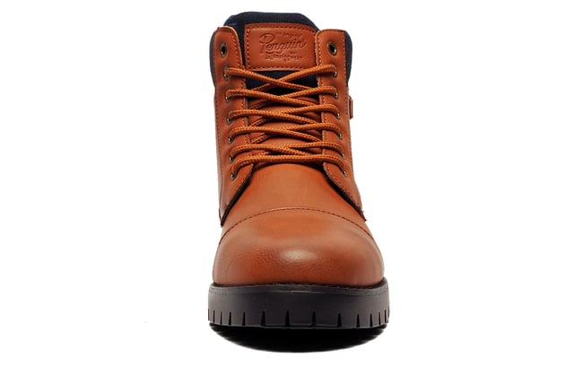 These Original Penguin Bonham boots are a great mix of style and practicality! The high end looks, and versatile design would definitely pair well with a variety of outfits, from casual jeans to more polished looks. The padded heel collar and tongue provide great comfort for all-day wear. The metal buckle ankle strap and contrasting details throughout add a bit of edge to the overall stunning look. A cleated sole and lace up design deliver durable and classic wear, while the intricate stitch detailing and designer led styling add to the overall appeal of this great value boot.
 - Synthetic upper 
 - Fleece textile lining 
 - Padded heel collar and tongue 
 - Secure lace closure 
 - Durable cleated sole 
 - Original penguin branding