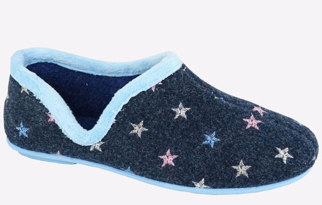 Slip into comfort and style with the Sleepers Aria slippers. Featuring a cozy knitted textile upper adorned with a charming star print design, these slippers add a touch of whimsy to your relaxation routine. The V-cuffed side ensures a snug fit, while the soft knitted lining and ergonomic padded sock provide all-day comfort. The durable TPR sole offers reliable grip and support, making these slippers perfect for lounging around the house or a quick dash outside. Whether you're unwinding after a long day or enjoying a lazy weekend, the Sleepers Aria slippers are your go-to choice for both comfort and flair.
 - Knitted textile upper 
 - Star print design 
 - V cuffed side 
 - Knitted lining 
 - Ergonomic padded sock 
 - TPR sole