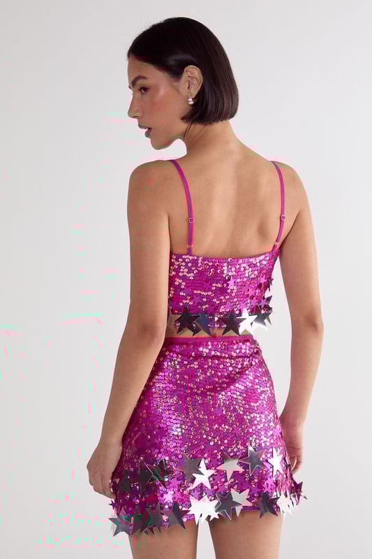 Sequin Skirt Set Pink Metallic Skirt Outfit Limited Embellished