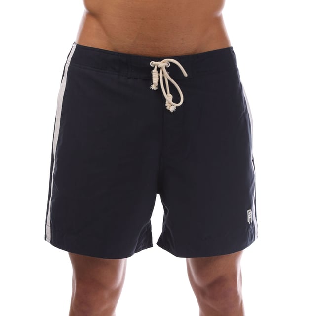 Mens Palm Angels Monogram Swim Shorts in navy - white.- Elasticated waistband with drawstring.- Side pockets.- Back pockets.- Brand's monogram on the hem.- Relaxed fit.- 100% Polyester.- Ref: PMFA0090014601