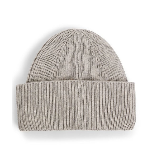 Womens BOSS Laura Ribbed beanie hat with signature-stripe trim in light grey.A super-soft beanie hat by BOSS. Featuring a signature-stripe trim  this knitted accessory is crafted in a ribbed blend with wool and cashmere.  Main material: 35% Polyamide  30% Wool (16% recycled)  30% Viscose  5% Cashmere.  Hand wash.Ref: 50497808-099