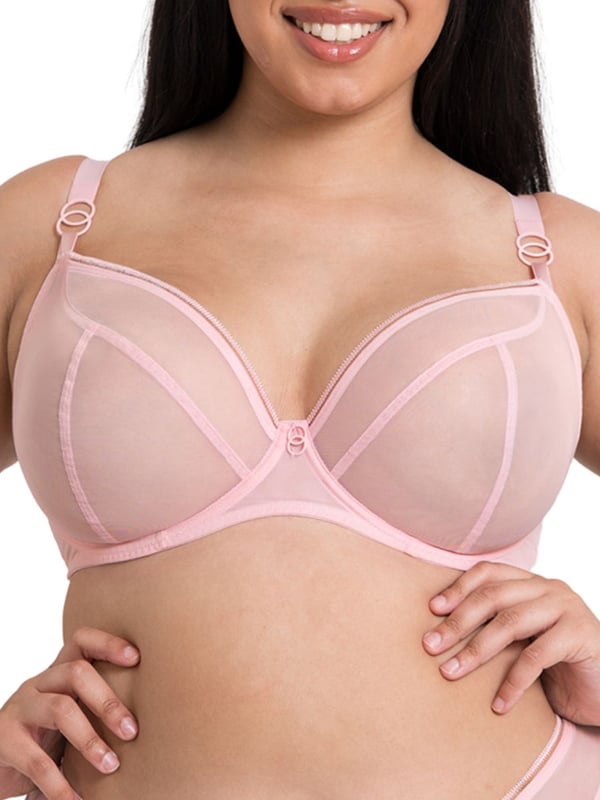 Curvy Kate Lifestyle Plunge Bra. With underwired cup and single-layered mesh sheer fabrics, this bra offers uplift and forward projection. The product is recommended for hand wash only.