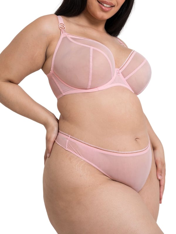 Curvy Kate Lifestyle Plunge Bra. With underwired cup and single-layered mesh sheer fabrics, this bra offers uplift and forward projection. The product is recommended for hand wash only.