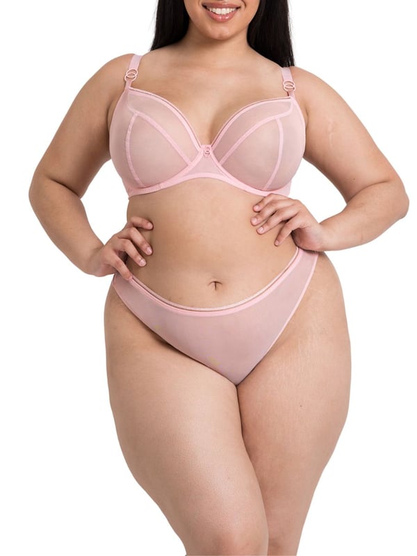 Curvy Kate Lifestyle Plunge Bra. With underwired cup and single-layered mesh sheer fabrics, this bra offers uplift and forward projection. The product is recommended for hand wash only.